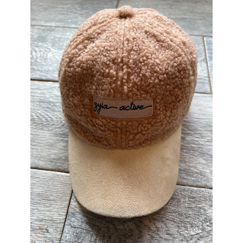 Zyia‎ Active Sherpa Baseball Cap Hat Fuzzy OSFA Teddy Suede Adjustable Camel